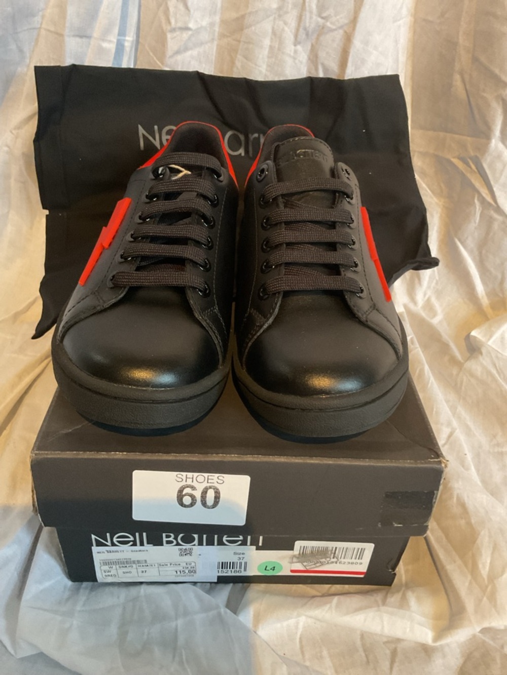 Neil Barrett Black Low-Top Sneakers with Red Accents